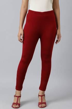 solid skinny fit acrylic women's casual wear pant - red