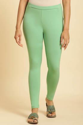 solid skinny fit blended fabric women's casual wear tights - green