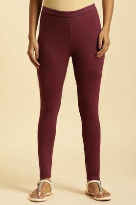solid skinny fit blended fabric women's festive wear tights - purple