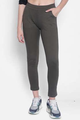 solid skinny fit blended women's casual wear track pant - olive
