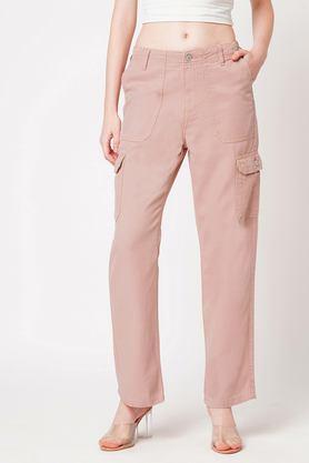solid skinny fit cotton blend women's casual wear trousers - dusty pink