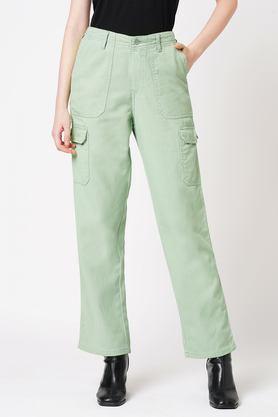 solid skinny fit cotton blend women's casual wear trousers - mint