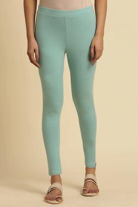 solid skinny fit cotton women's casual wear tights - blue