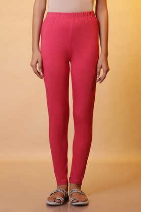 solid skinny fit cotton women's casual wear tights - pink