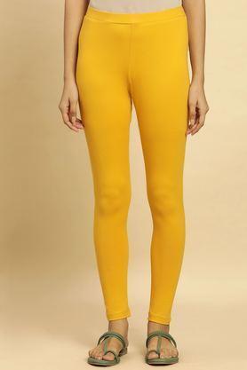 solid skinny fit cotton women's casual wear tights - yellow