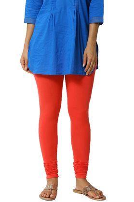 solid skinny fit cotton women's leggings - coral