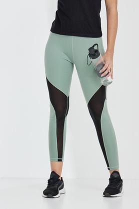 solid skinny fit polyester blend women's active wear track pants - sage