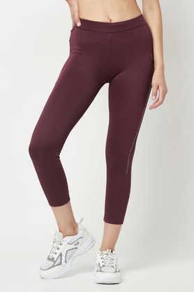 solid skinny fit polyester blend women's casual wear tregging - wine