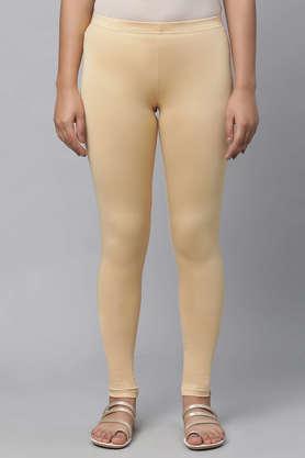 solid skinny fit polyester women casual wear tights - gold