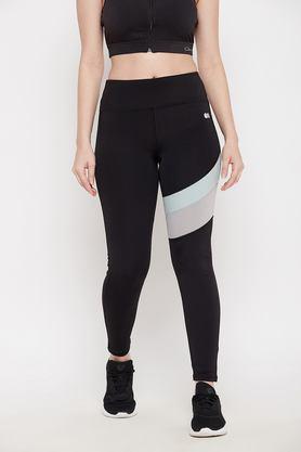 solid skinny fit spandex women's active wear tights - black