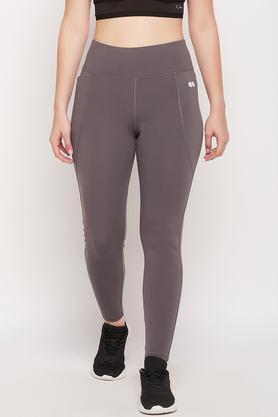 solid skinny fit spandex women's active wear tights - grey