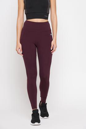 solid skinny fit spandex women's active wear tights - maroon
