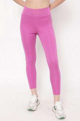 solid skinny fit spandex women's active wear tights - pink