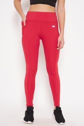 solid skinny fit spandex women's active wear tights - red