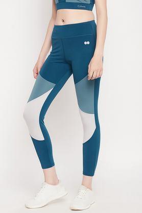 solid skinny fit spandex women's active wear tights - teal