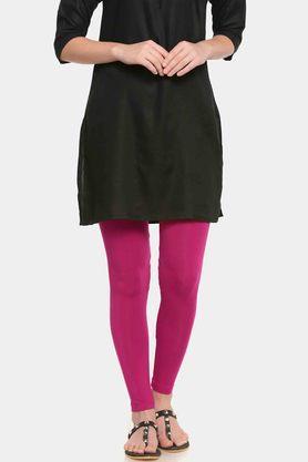 solid skinny fit viscose women's leggings - fuchsia