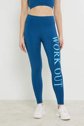 solid skinny fit womens active wear leggings - blue
