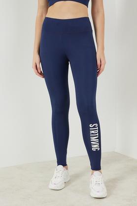solid skinny fit womens active wear leggings - navy
