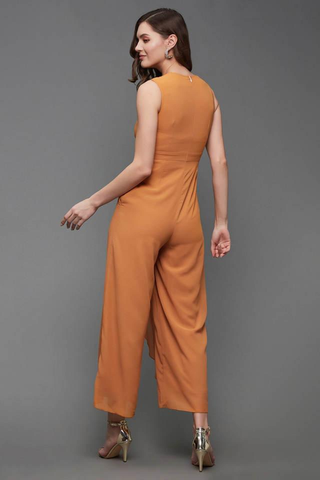 solid sleeveless georgette women's jumpsuit - orange