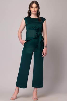 solid sleeveless georgette women's top & pant co-ord set - green