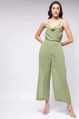 solid sleeveless polyester women's jumpsuit - green