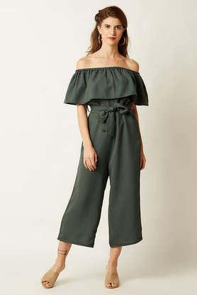 solid sleeveless polyester women's mid thigh jumpsuit - green