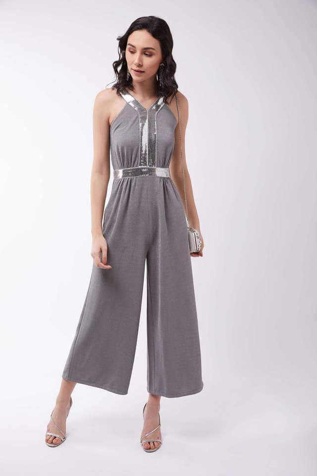 solid sleeveless polyester womens ankle length jumpsuit