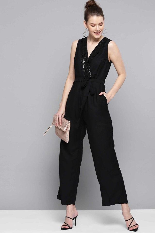 solid sleeveless polyester womens ankle length jumpsuits