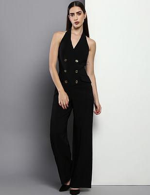 solid sleeveless stretch jumpsuit