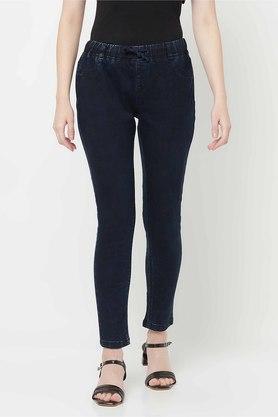 solid slim cotton blend womens casual wear joggers - navy