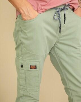 solid slim fit ankle length cargo pants