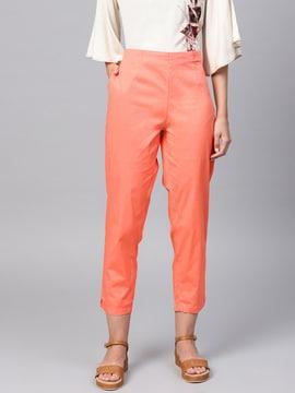 solid slim fit ankle-length trousers