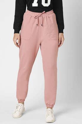 solid slim fit blended fabric women's casual wear pant - baby pink