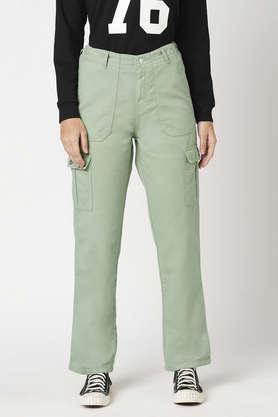 solid slim fit blended fabric women's casual wear pant - mint