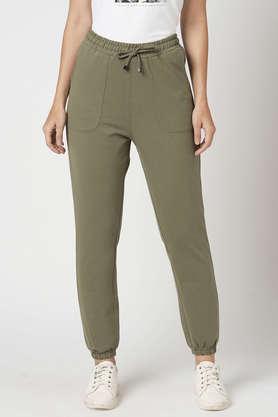 solid slim fit blended fabric women's casual wear pant - olive