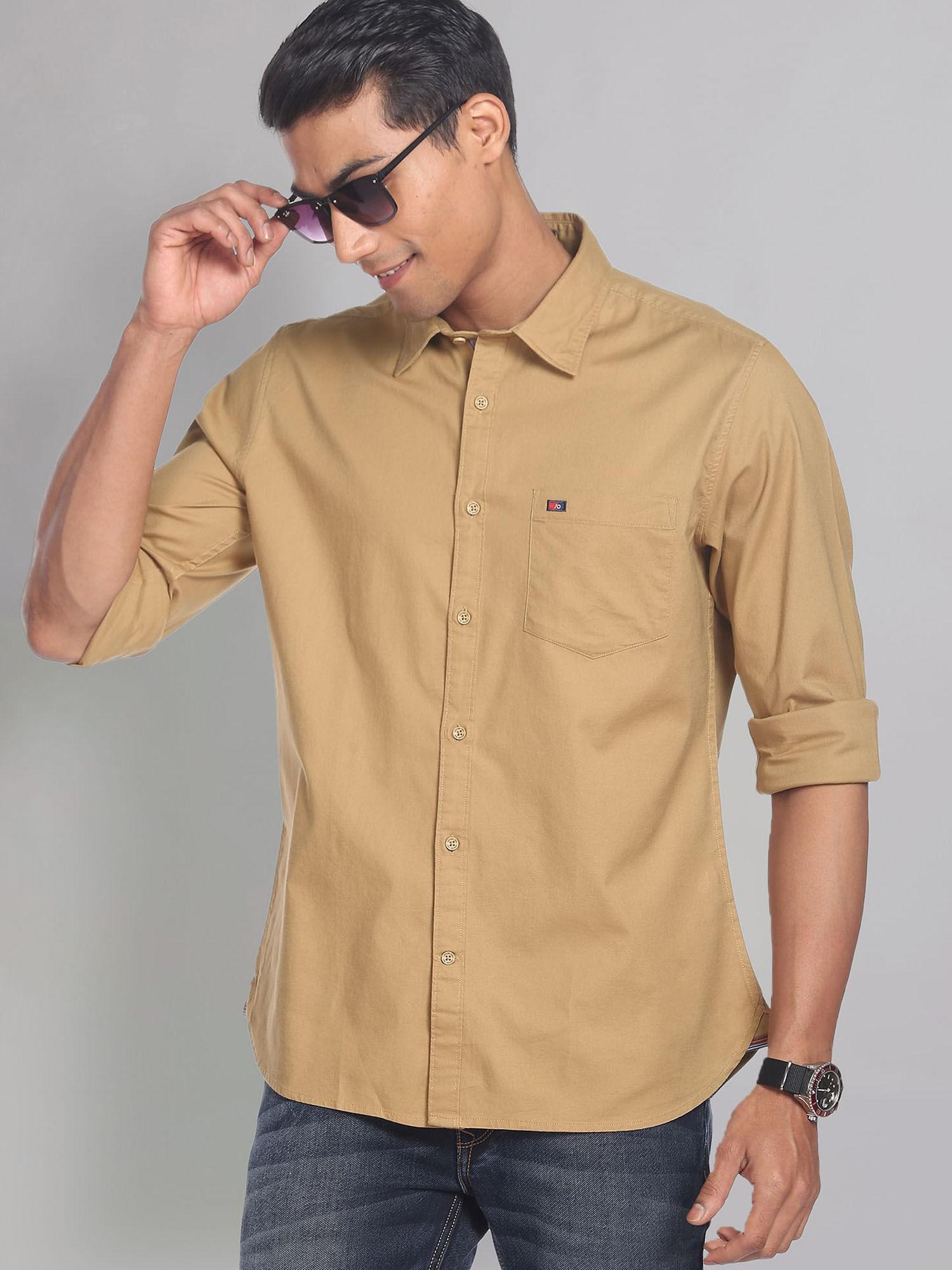 solid slim fit casual shirt brown