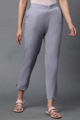 solid slim fit cotton women's casual wear trouser - grey
