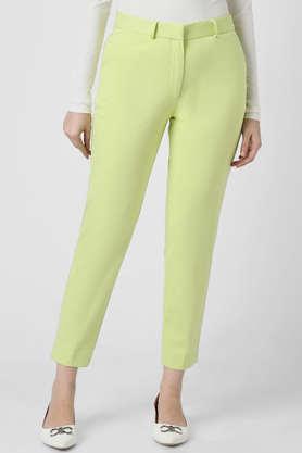 solid slim fit cotton women's casual wear trousers - green