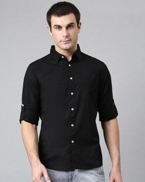 solid slim fit full-sleeve shirt