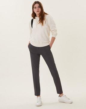 solid slim fit pleat-front pants