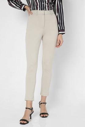 solid slim fit polyester women's formal wear pant - natural