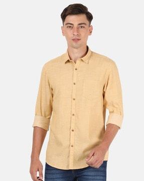 solid slim fit shirt with patch pocket