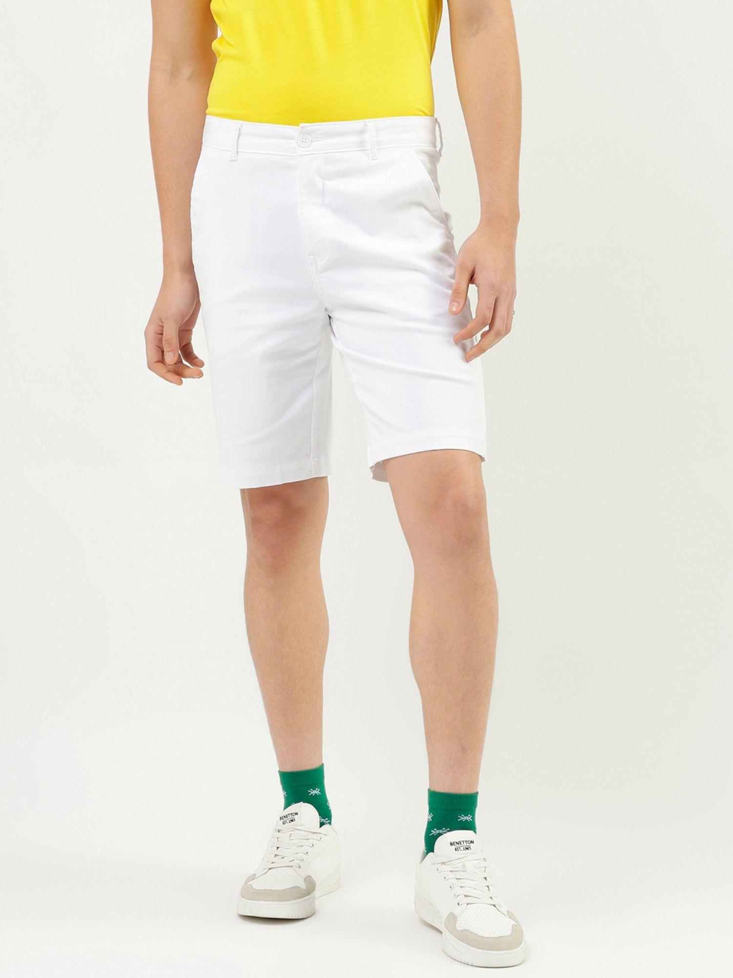 solid slim fit shorts white
