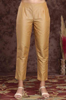 solid slim fit silk blend women's casual trousers - gold