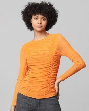 solid slim fit top with ruched detail