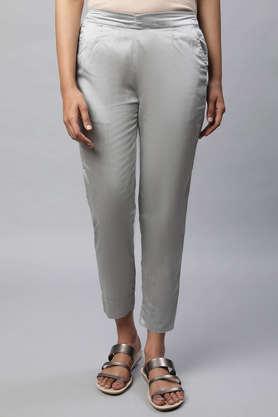 solid slim fit viscose blend women casual wear trouser - grey