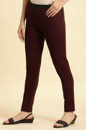 solid slim fit viscose women's casual wear pant - maroon