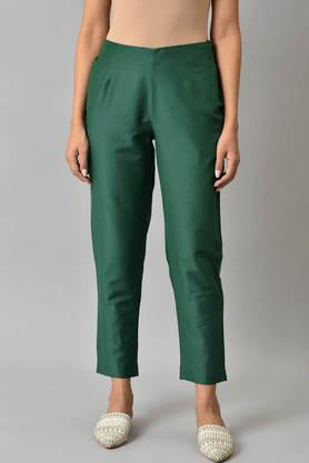 solid slim fit viscose women's festive wear pant - green