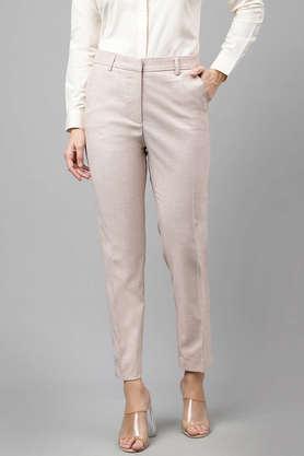 solid slim fit viscose women's formal wear trouser - peach
