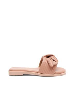 solid slip-on flat sandals with braid strap